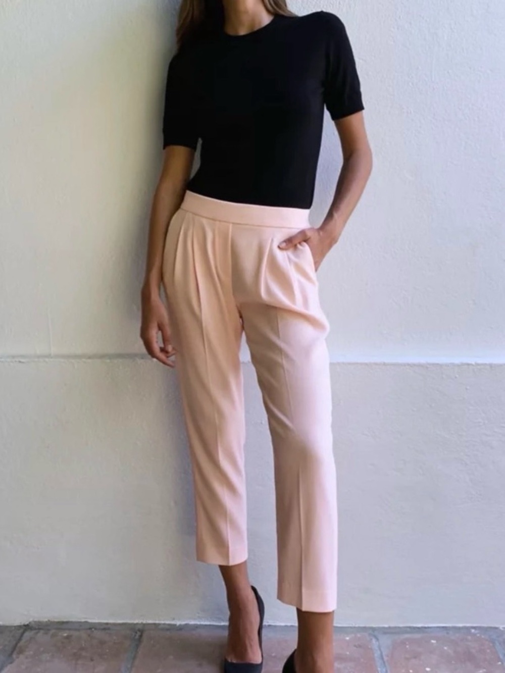 Babaton Atelier Blush High-Waist Cropped Pleated Pants